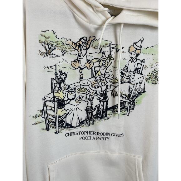 Disney Winnie the Pooh Christopher Robin Bday Party Sweatshirt Hoodie Ivory XL - Picture 3 of 13
